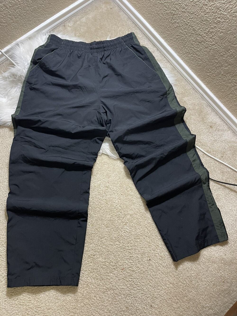 Vintage Nike Track Pants 2XL Olive Black Nylon Windbreaker Baggy Y2K Skater